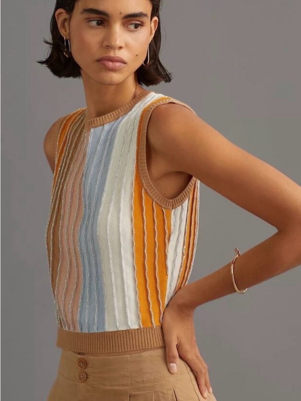 NWOT House of Harlow Sleeveless Striped Knit Tank Top in Pink, Cream, Gold & Sky